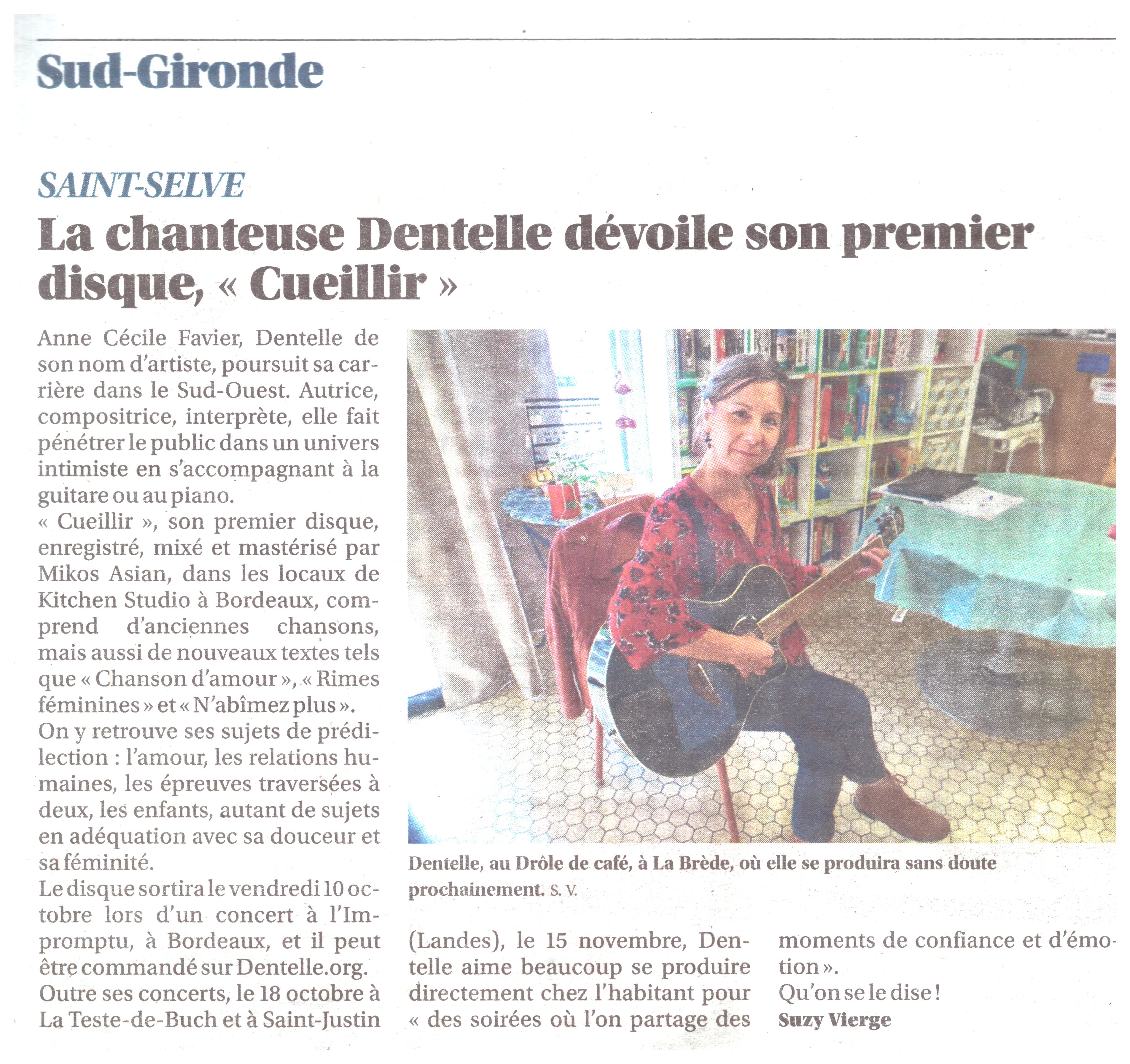 Article de journal sur Dentelle du 9 octobre 2025